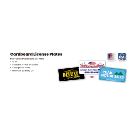 License Plates- Poly-Coated Cardboard Car Plate (Custom)