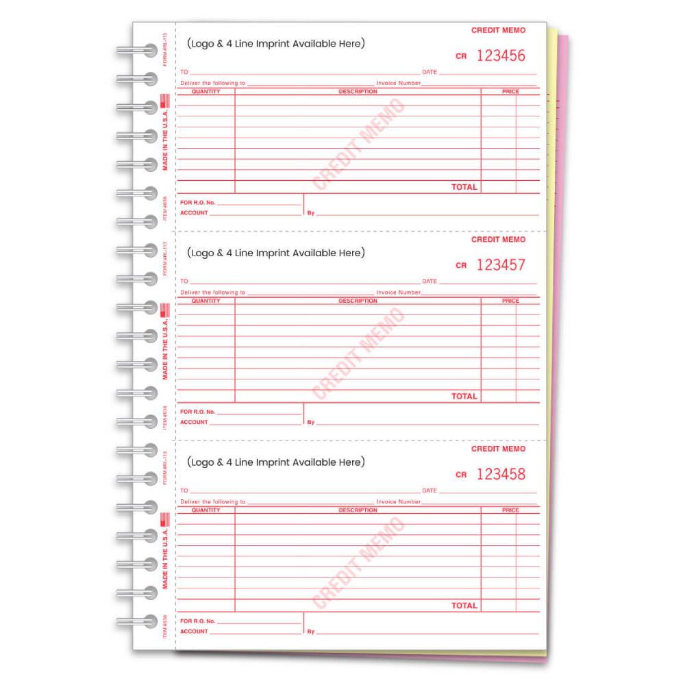 Credit Memo Book - RL 113 - 3 Part - IMP, 150 per Book - Qty. 1