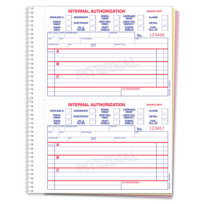 Internal Authorization Book - #125 - 3 Part, 100 per Book - Qty. 1