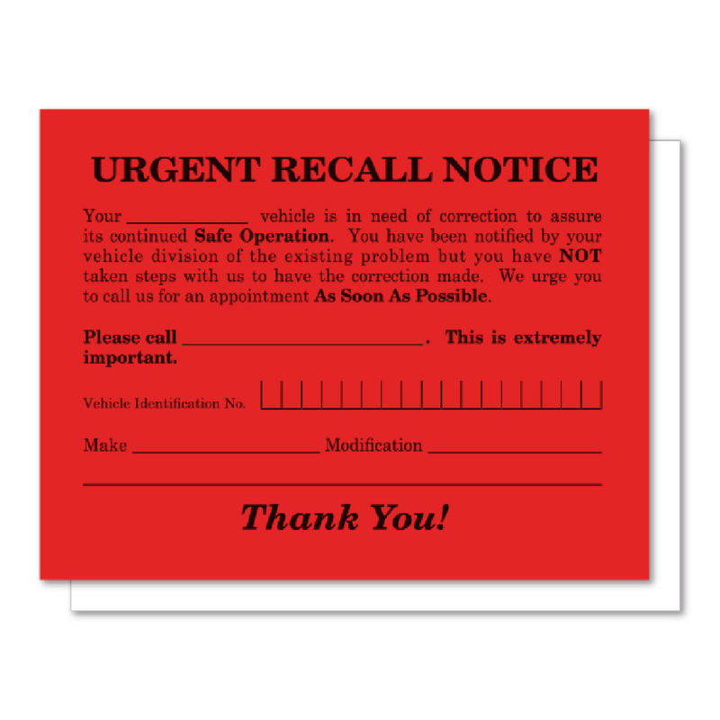 Urgent Recall Notice- Stock