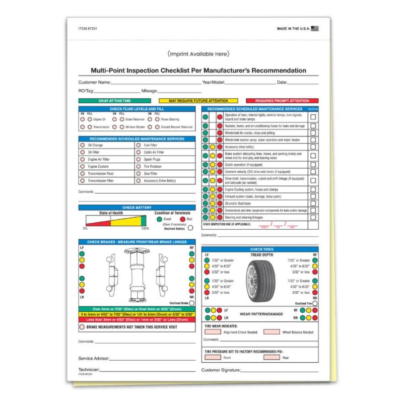Multi-Point Inspection Form– Generic Imprinted – Wholesale Auto Dealer ...