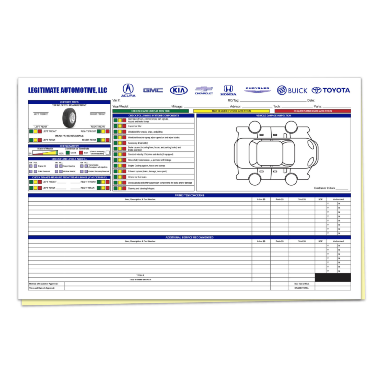 Multi-Point Inspection Forms- Custom – Wholesale Auto Dealer Supplies
