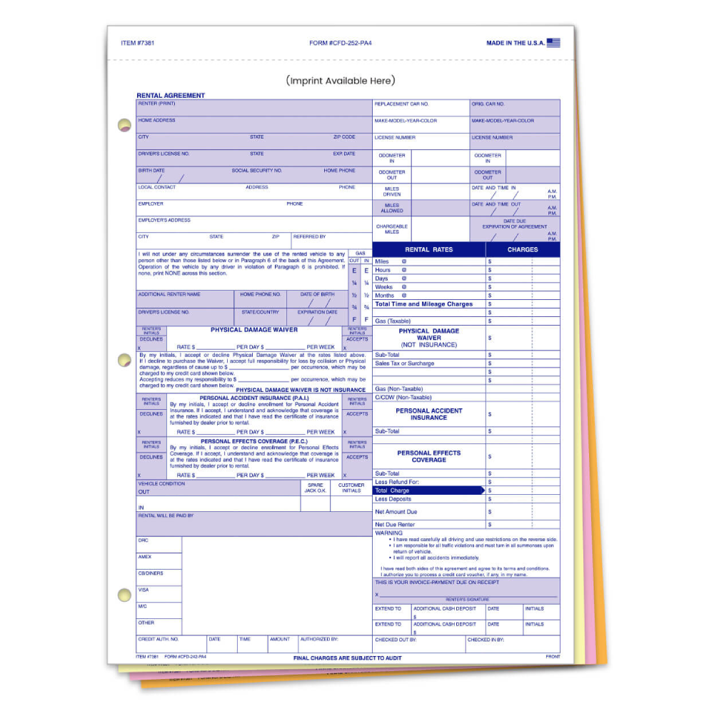 Rental Agreement- CFD-252-PA4 (Imprinted)