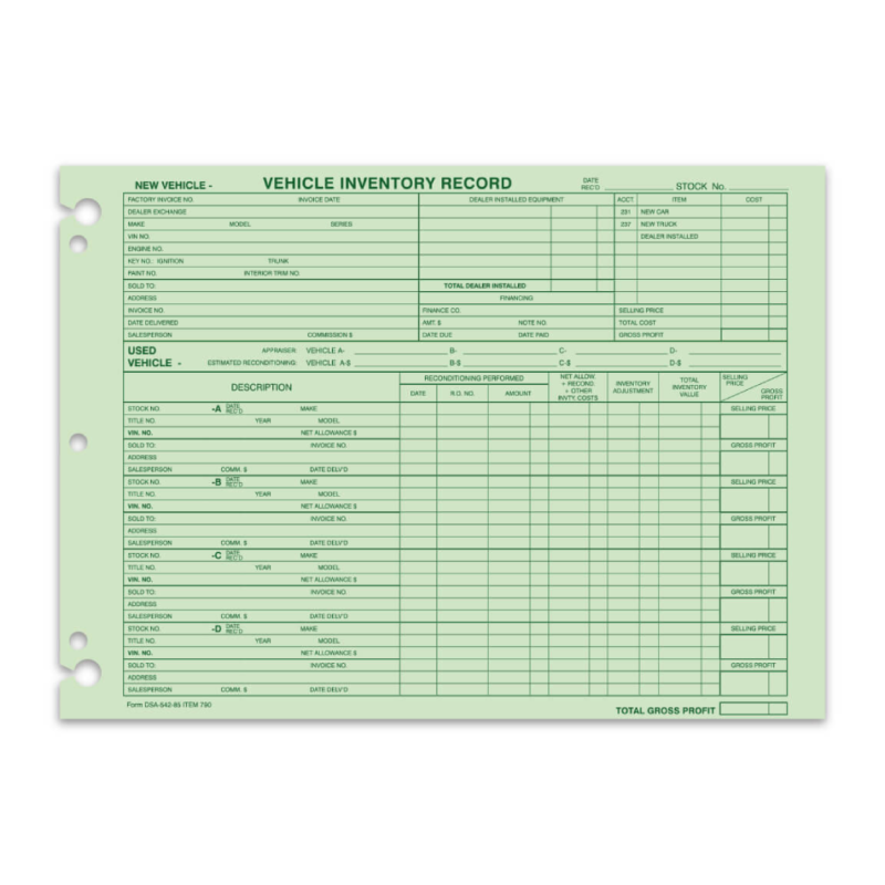 Vehicle Inventory Records- 1 Sided - Image 2