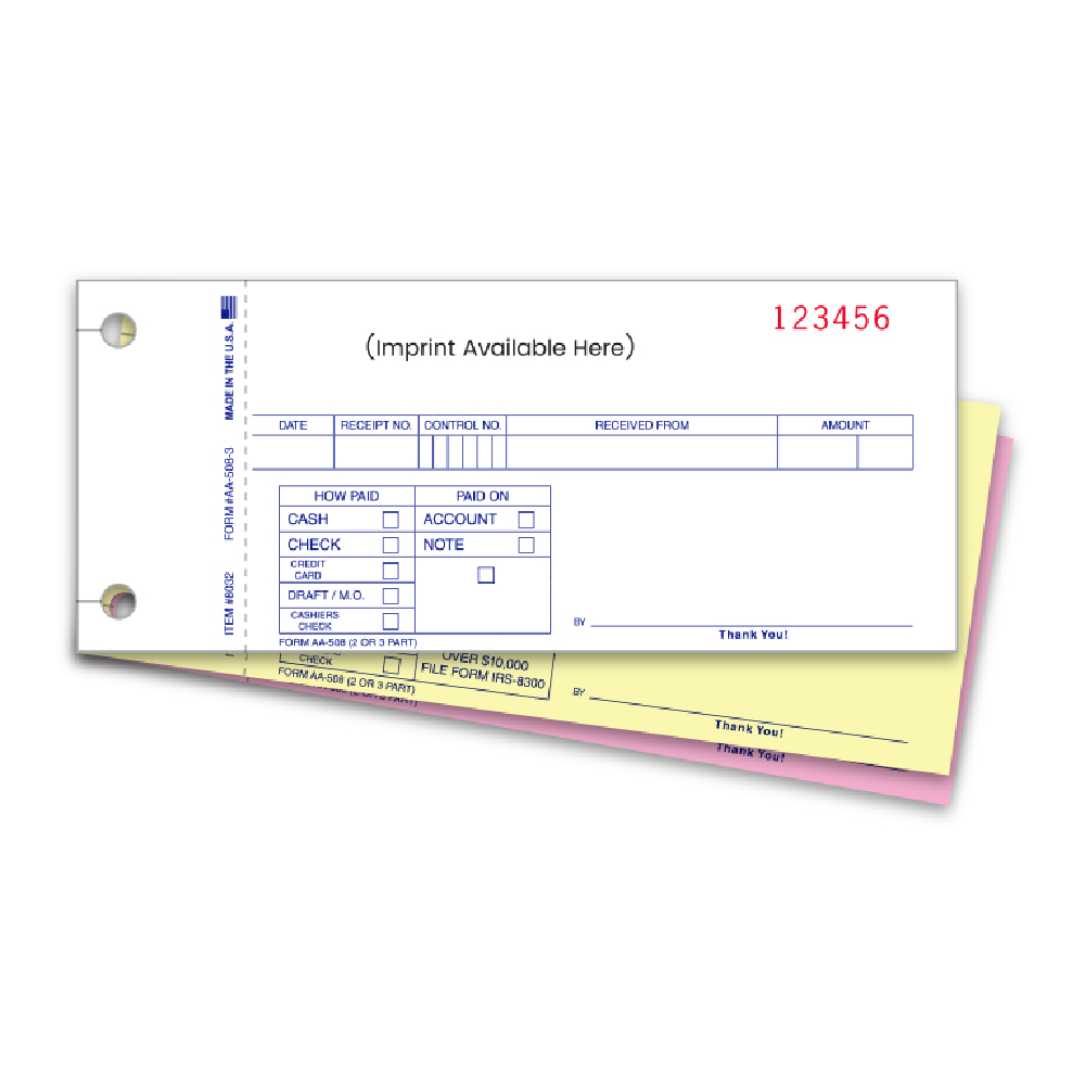Cash Receipts- 3 Part Imprinted