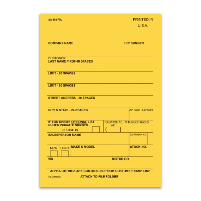 Vehicle Deal Label - AA-168P/A - Gen. Perm. Adhesive - 1 Part - Qty. 100