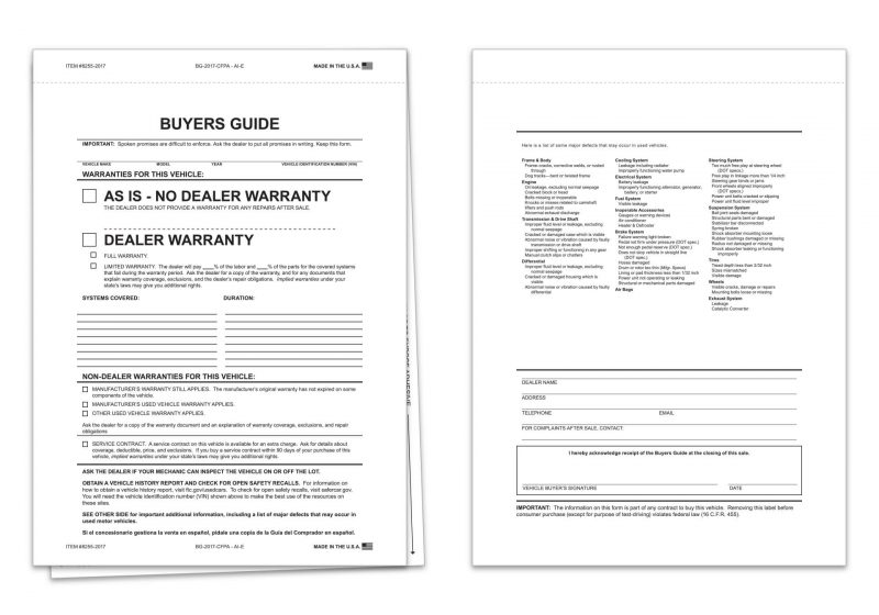 Buyers Guide Combo 2 Part Peel n Seal Wholesale Auto Dealer Supplies