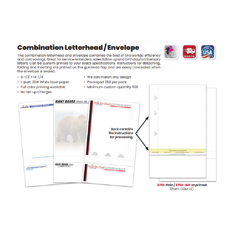 Combination Letterhead/Envelope- Imprinted & Custom