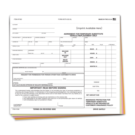 Substitute Vehicle Agreement-Imprinted